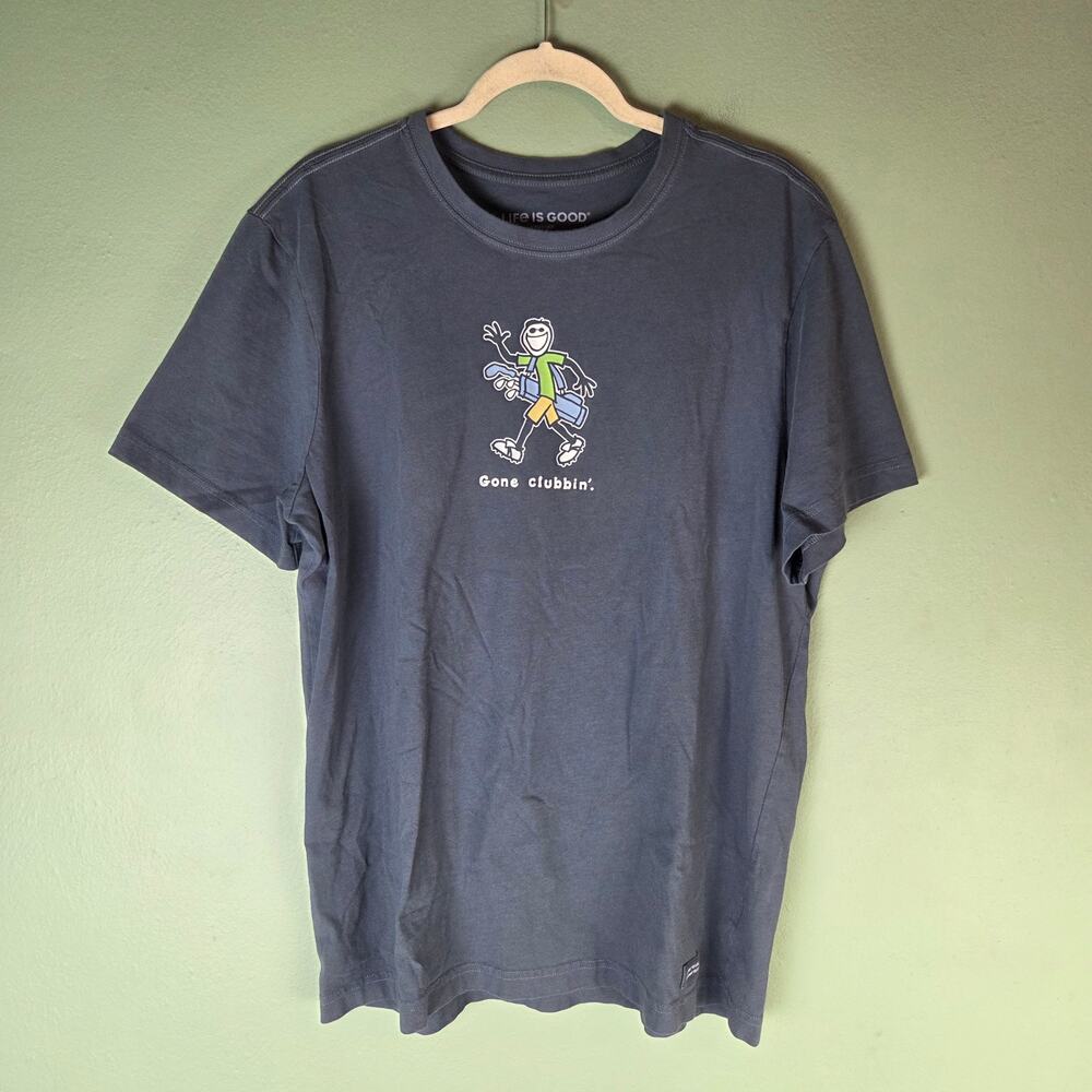 Life Is Good Mens Large Blue Gone Clubbin Short Sleeve Crusher Tee Crewneck